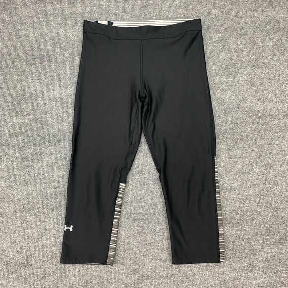 Under Armour Cropped Leggings Womens M Medium Black Fitted HeatGear Gym Workout - Picture 2 of 10